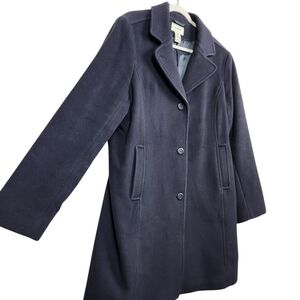 L.L. Bean Vintage Y2K Navy Blue 100% Lambswool Pea Coat Jacket Womens Size 18